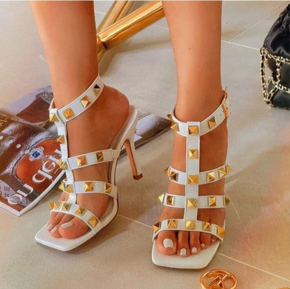 "Zade" White Studded Heel